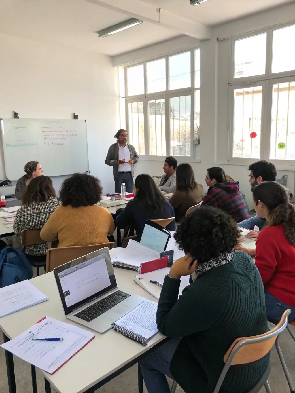 Photograph of educators participating in a hands-on workshop with a facilitator at the front, showcasing the library's workshops and training sessions.